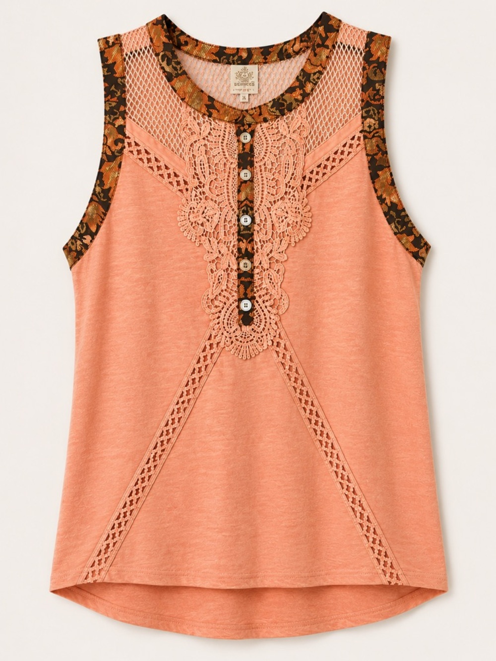 gimmicks by BKE Peach Crochet-Trim Tank with Floral Trim (254)